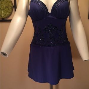 ROYAL BLUE Beaded Bust & Torso 1 PC Swimsuit